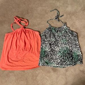 SOLD - Two Banana Republic halter tops with built in shelf bras size L